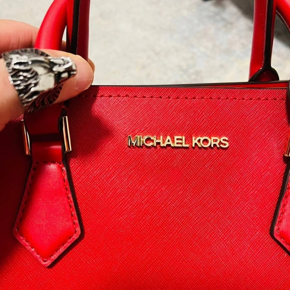NWT Michael Kors Hope Medium Saffiano Leather Messenger/Satchel Bag Bright Red - Picture 7 of 12
